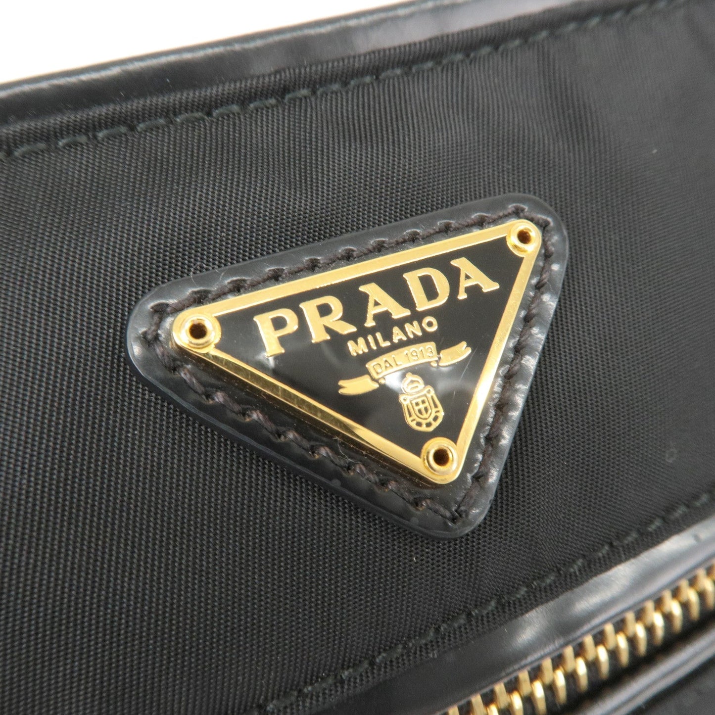 Prada Logo Nylon Leather Shoulder Bag Hand Bag Black BN1834