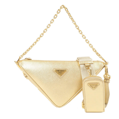 Prada Triangle Leather Chain Shoulder Bag Gold 1BH190