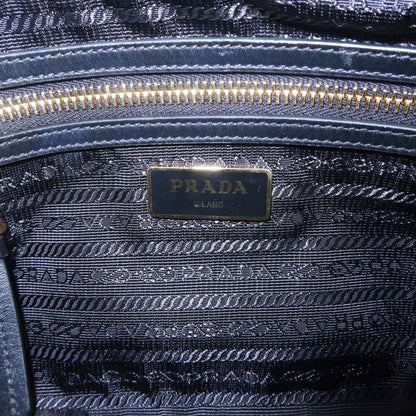 Prada Logo Nylon Leather Shoulder Bag NERO Black Gold 1BH089