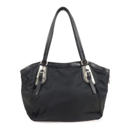 Prada Nylon Leather Tote Bag Shoulder Bag Black BR4007