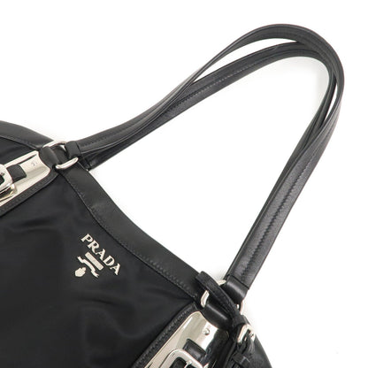 Prada Nylon Leather Tote Bag Shoulder Bag Black BR4007