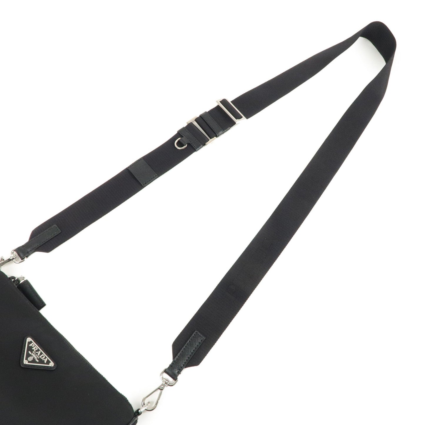 Prada Logo Nylon Leather Shoulder Crossbody Bag NERO Black 2VH113