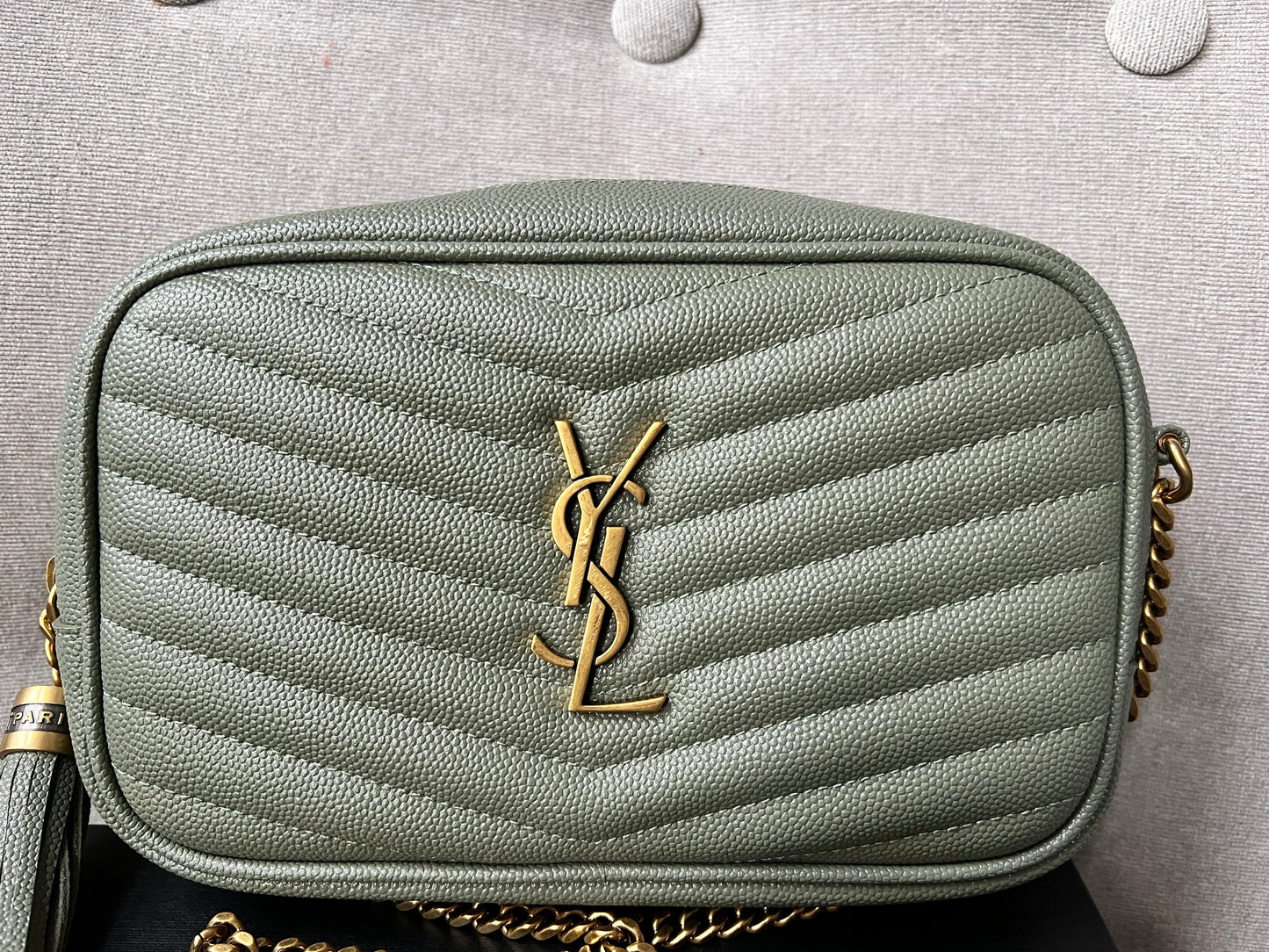 Yves Saint Laurent (YSL) Sage Green Mini Lou Camera Bag