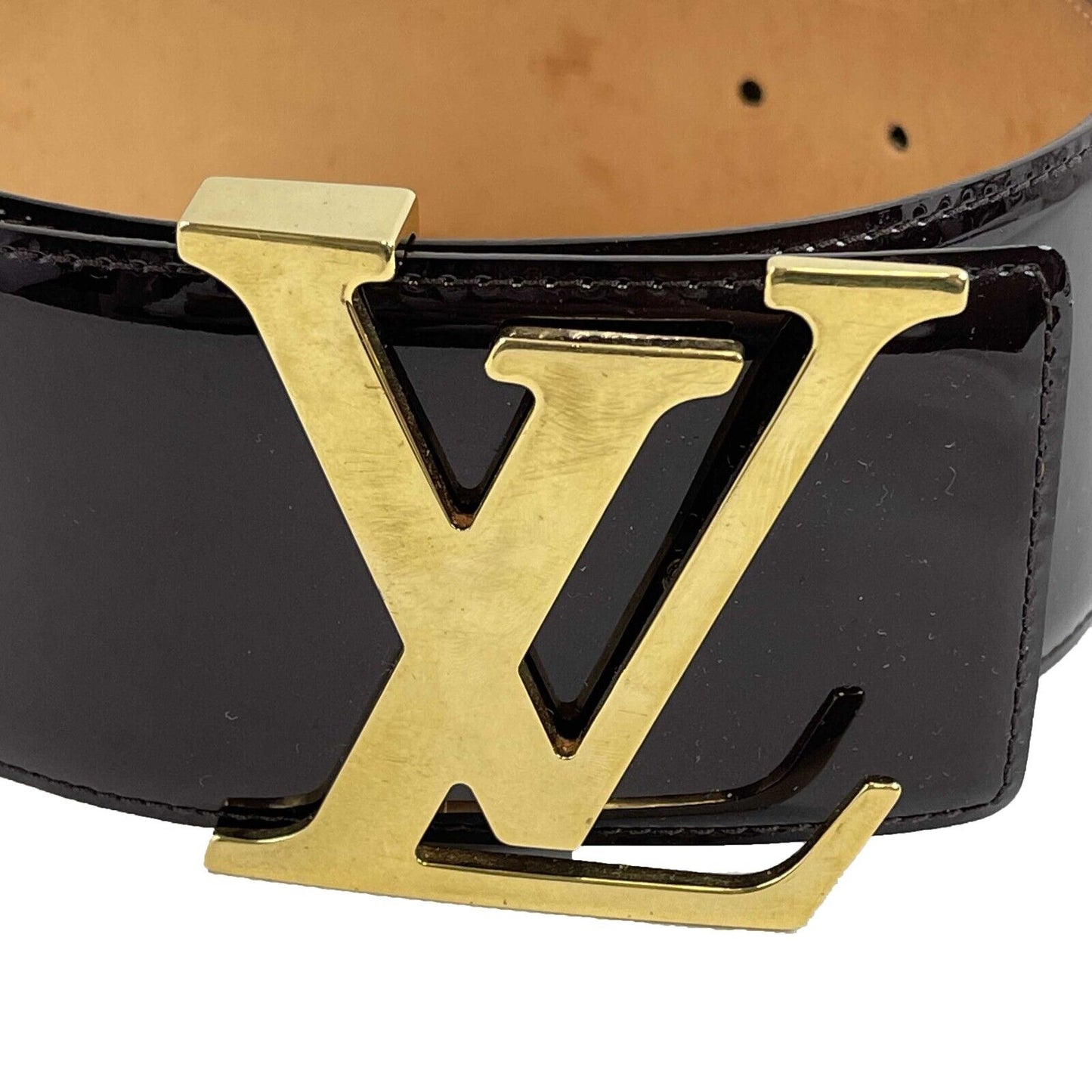 LOUIS VUITTON Vernis Belt LV Logo Amarante Brown 85/34