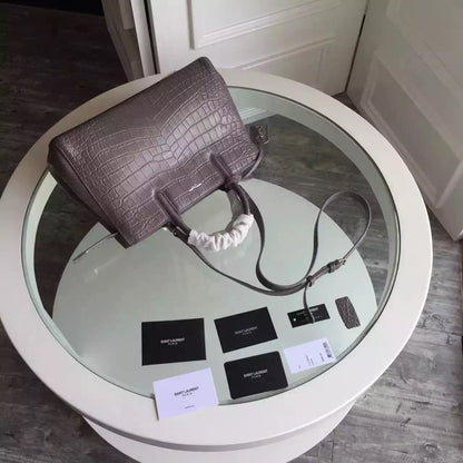 Yves Saint Laurent Small Rive Gauche Bag In Grey Crocodile Leather