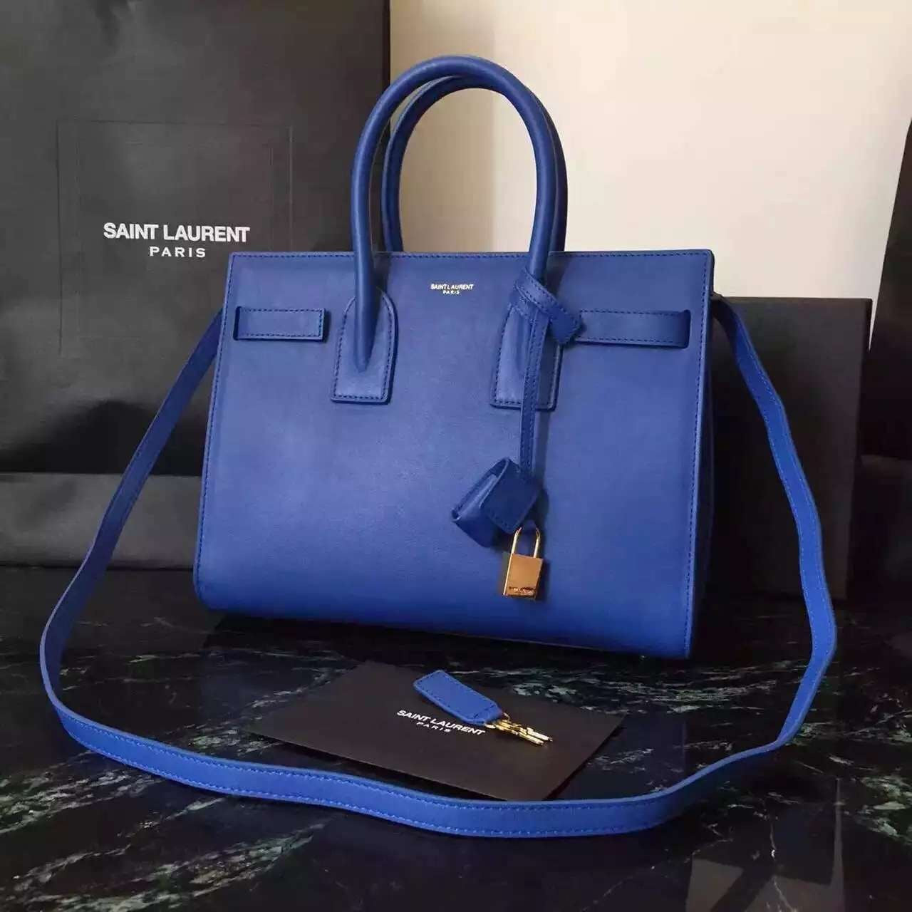 Yves Saint Laurent Small Sac De Jour Bag In Blue Leather