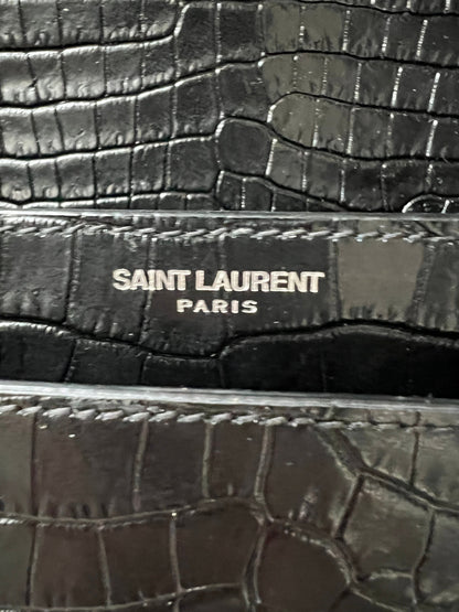 Yves Saint Laurent (YSL) Black Croc Medium Sunset with Silver Hardware