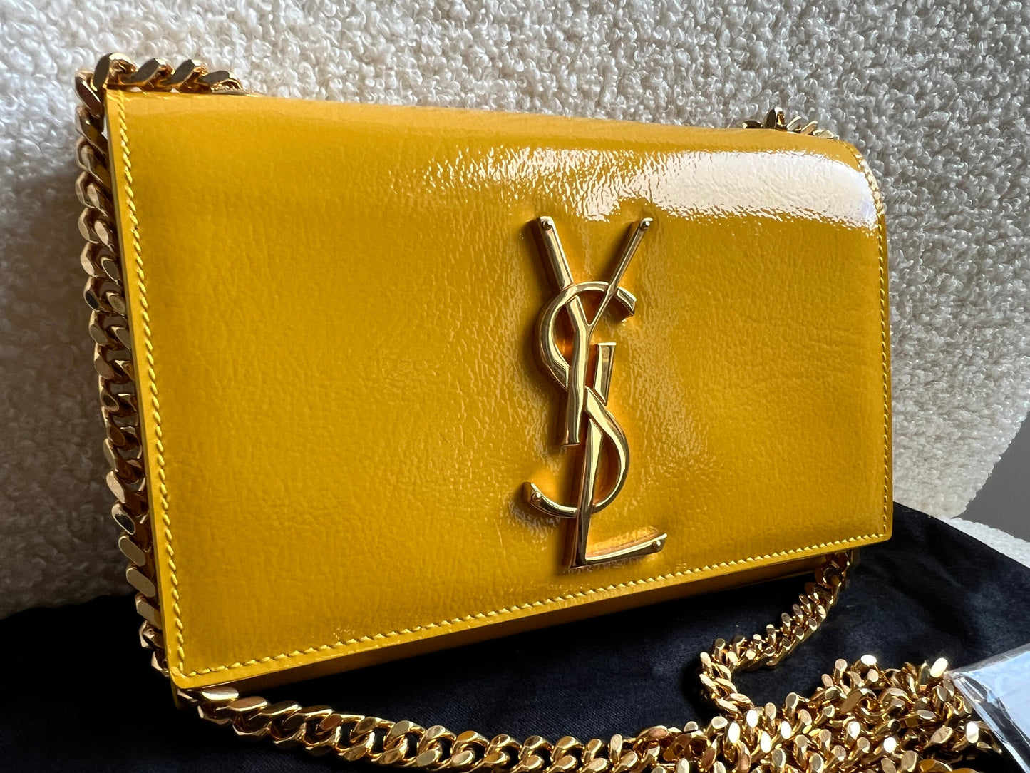 Yves Saint Laurent (YSL) Small Kate Yellow Patent with Gold Hardware