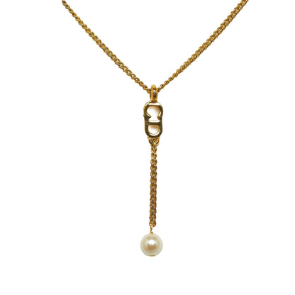 DIOR Logo Faux Pearl Pendant Necklace Costume Necklace