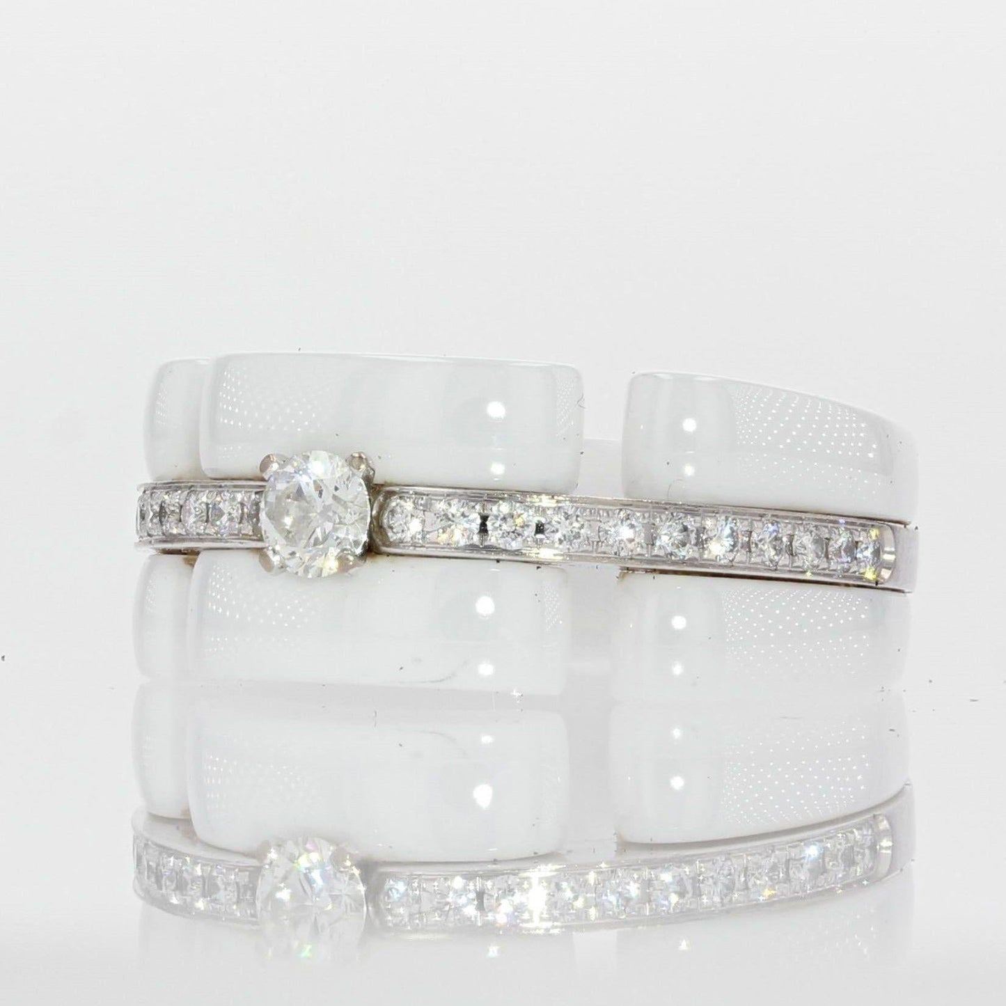 Chanel Ultra Diamonds White Ceramic White Gold Band Ring