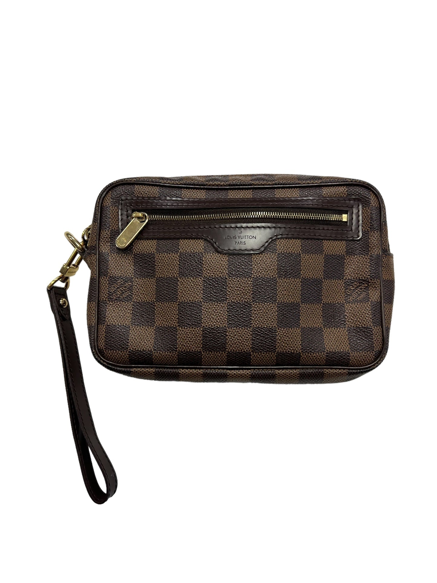 Wristlet Designer By Louis Vuitton DAMIER EBENE POUCHETTE Size: Large