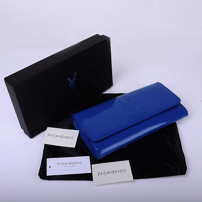 Yves Saint Laurent Lady Patent Leather Purse Sapphire Blue 39321