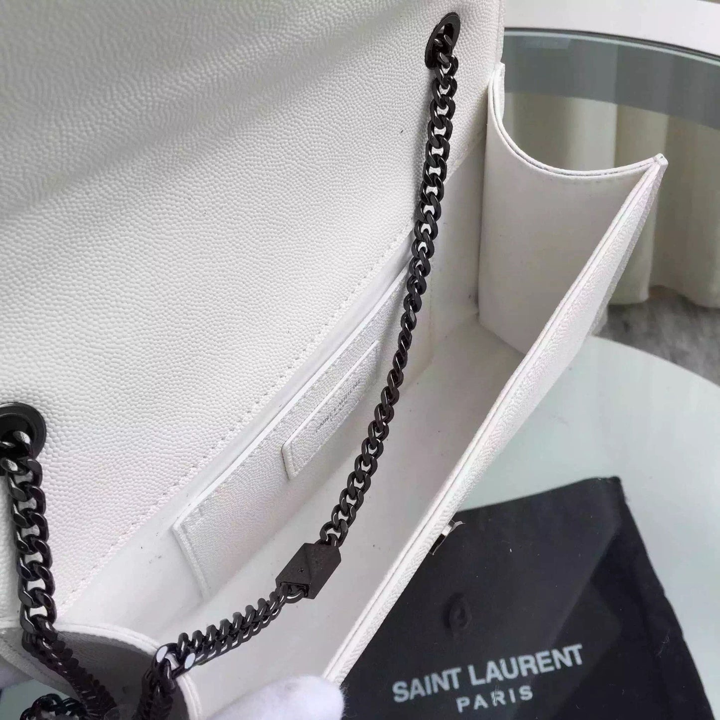 Yves Saint Laurent Medium Monogram Satchel In White Grain Leather