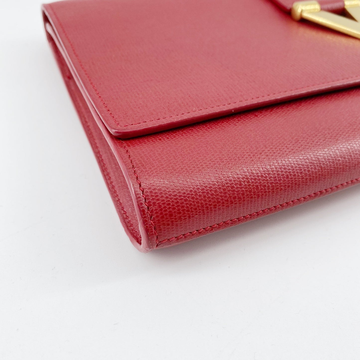 Yves Saint Laurent Red Textured Leather Y-ligne Clutch