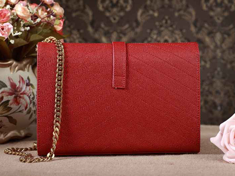 Yves Saint Laurent Small Monogramme Satchel Red Grain Textured Matelasse Leather