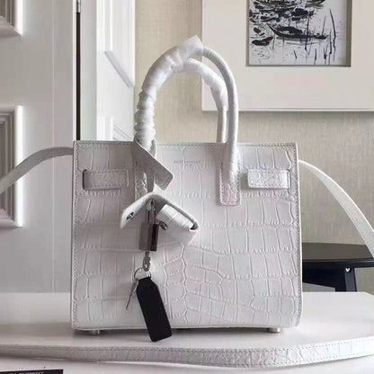 Yves Saint Laurent Nano Sac De Jour Croc Embossed White Bag