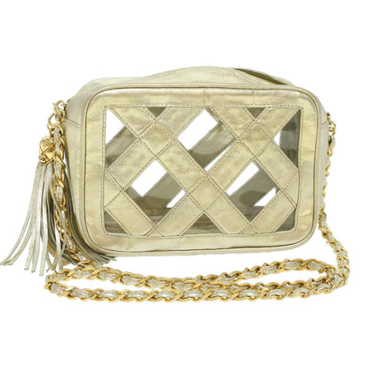 CHANEL Fringe Chain Shoulder Bag Lamb Skin Gold CC   44673