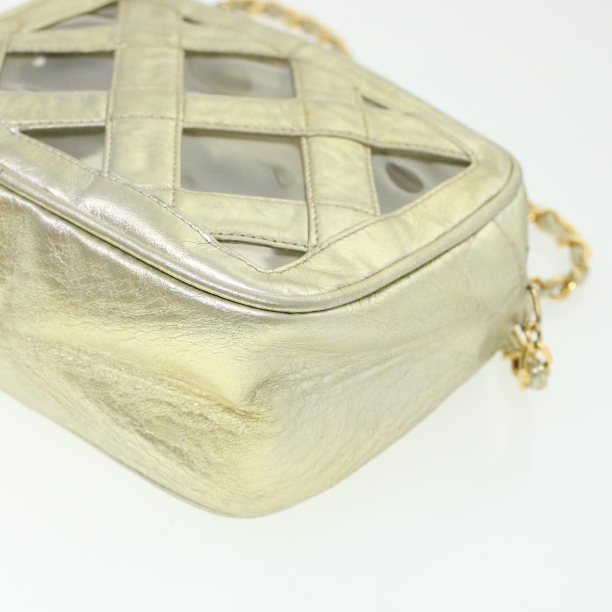 CHANEL Fringe Chain Shoulder Bag Lamb Skin Gold CC   44673