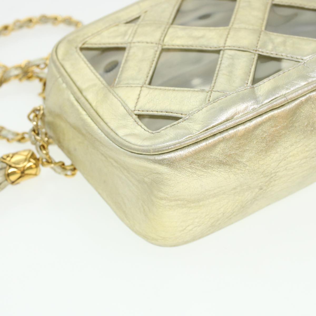 CHANEL Fringe Chain Shoulder Bag Lamb Skin Gold CC   44673