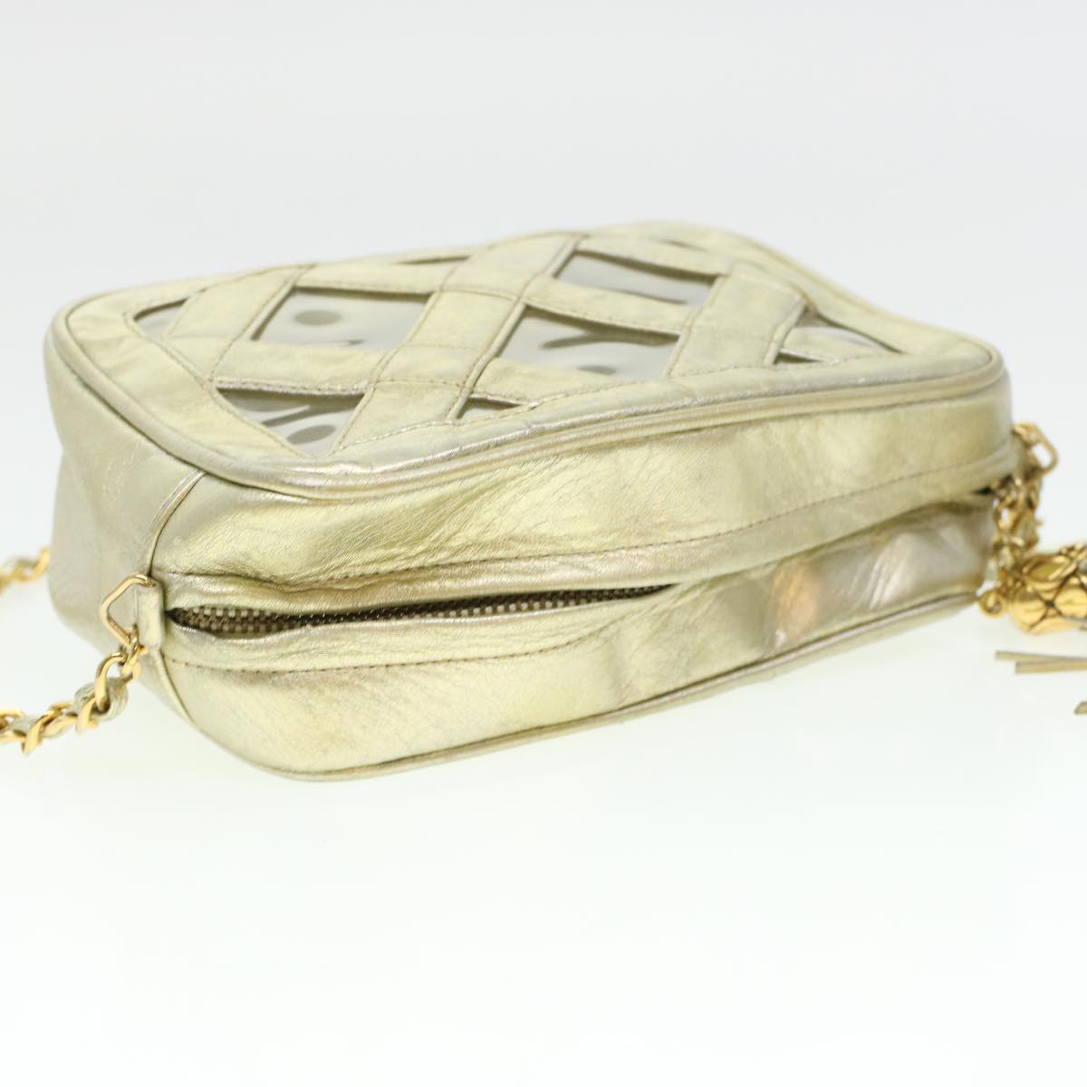 CHANEL Fringe Chain Shoulder Bag Lamb Skin Gold CC   44673