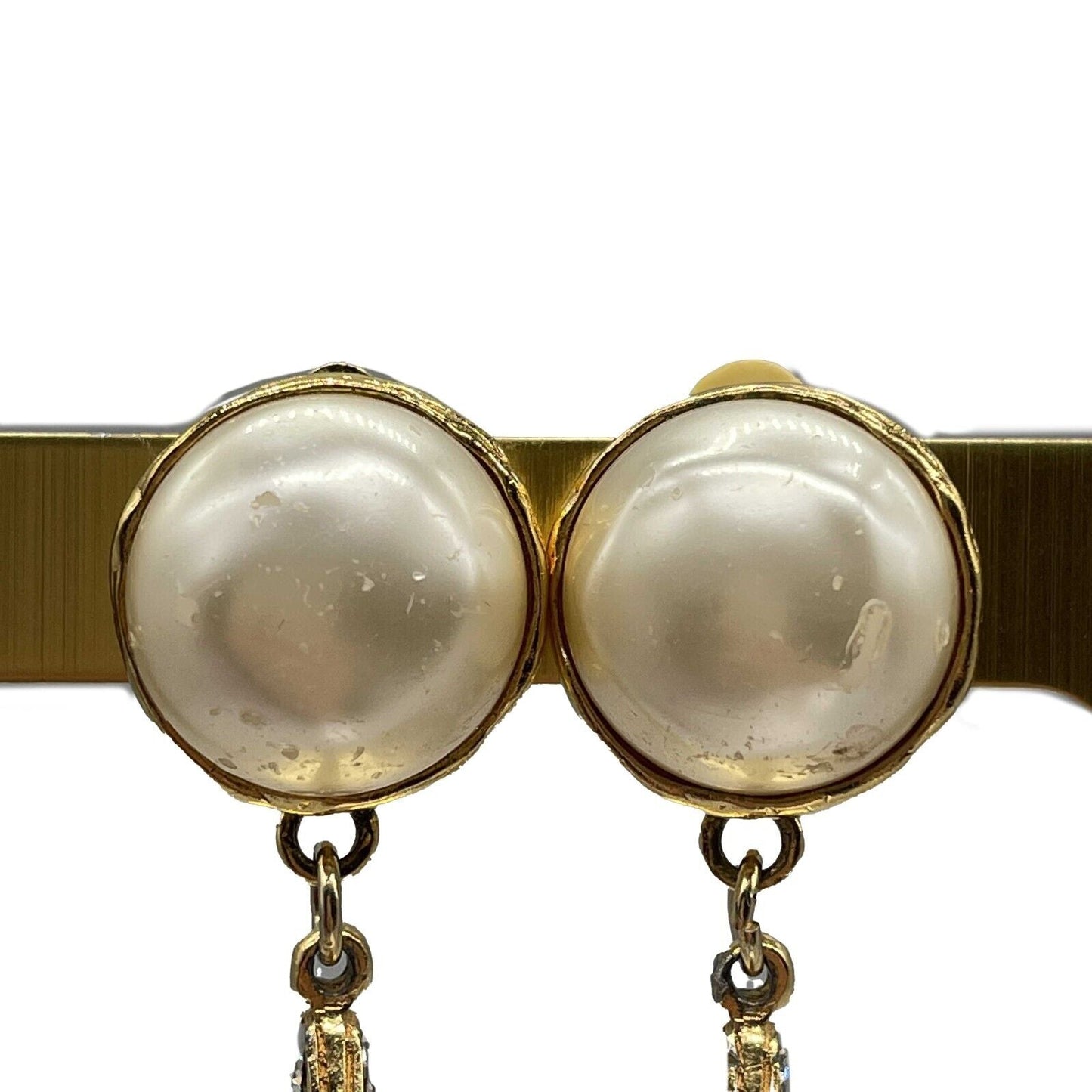 CHANEL  Vintage 1970s Faux Pearl Medallion CC '' Clip-On Earrings