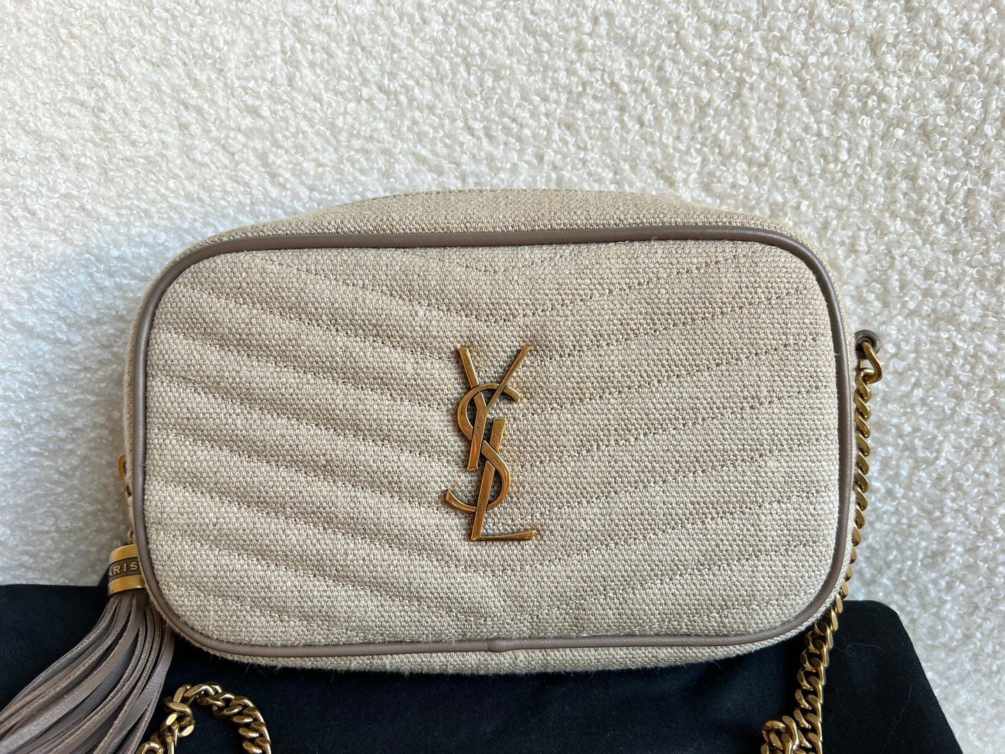 Yves Saint Laurent (YSL) Beige Linen Mini Lou Camera Bag