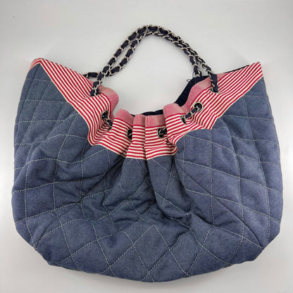 Chanel Vintage Denim Quilted Drawstring Hobo Shoulder Tote Bag