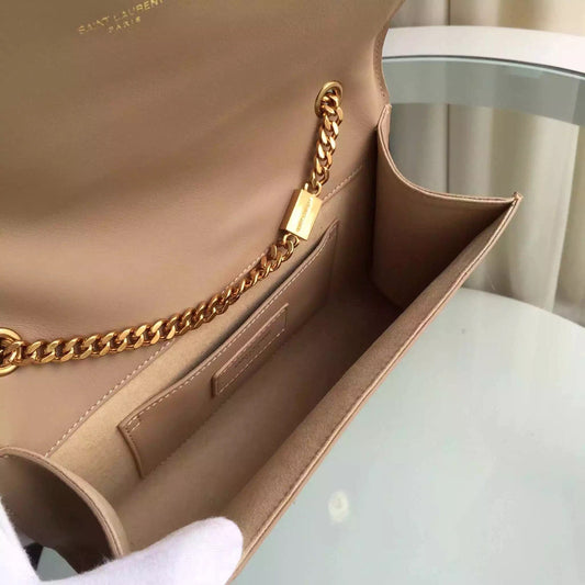 Yves Saint Laurent Medium Monogram Satchel In Beige Leather