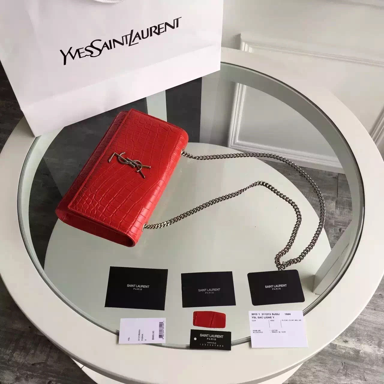 Yves Saint Laurent Medium Monogram Satchel In Red Crocodile Leather