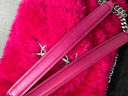 Yves Saint Laurent (YSL) Small Puffer in Pink Shearling with Silver Hardware