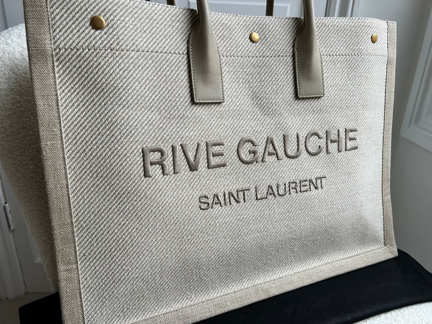 Yves Saint Laurent Large Rive Gauche in Canvas and Printed Leather