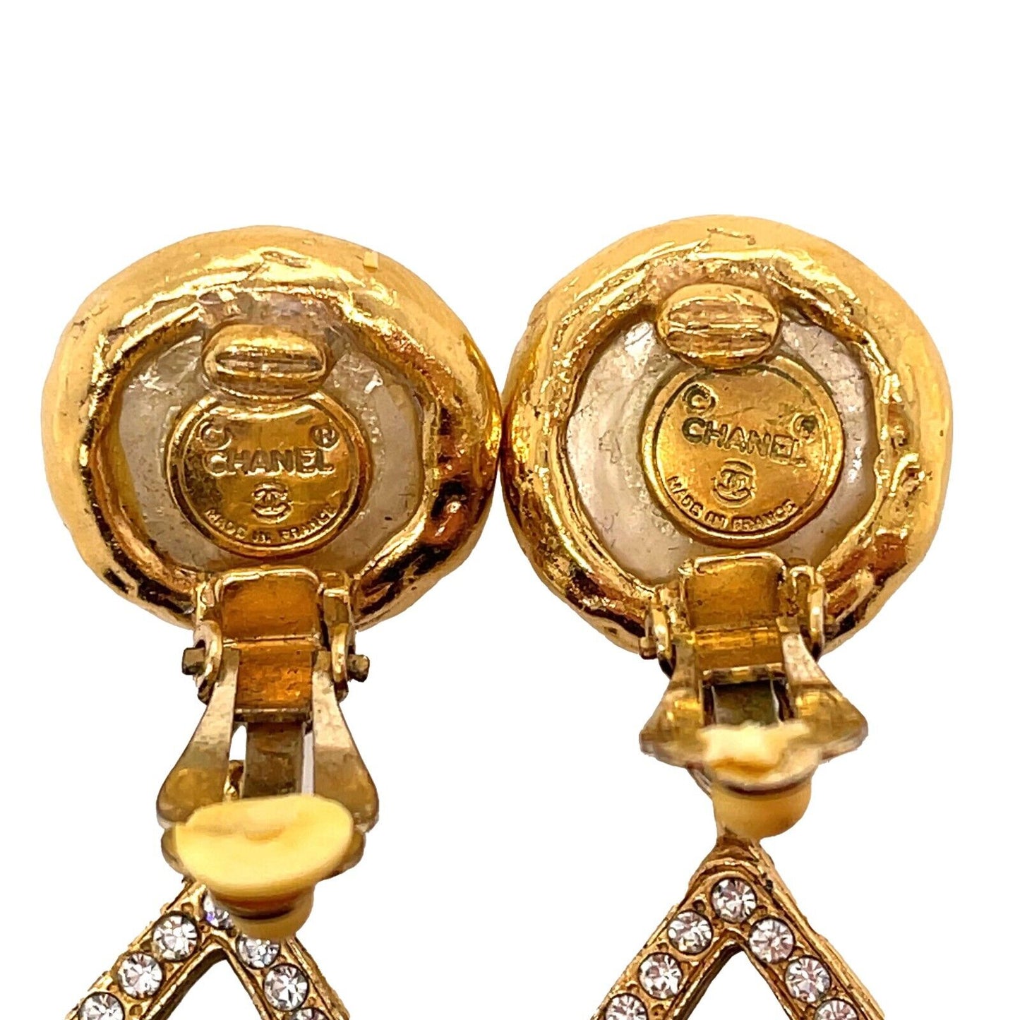 CHANEL  Vintage 1970s Faux Pearl Medallion CC '' Clip-On Earrings