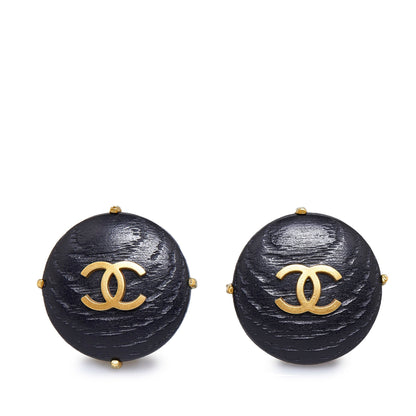 CHANEL CC Wood Clip On Earrings Costume Earrings