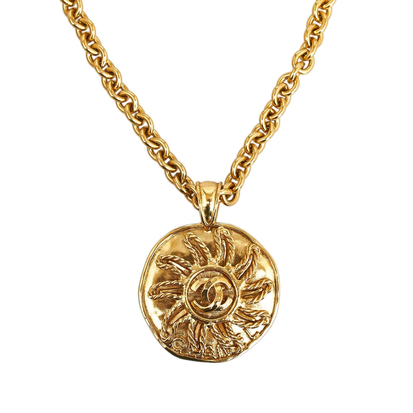 CHANEL CC Sun Medallion Pendant Necklace Costume Necklace