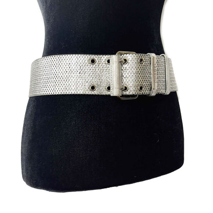 CHANEL - 08P Belt - Metallic Silver Diamond Perforated Logo Stamped - 80/32