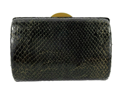 CHANEL - VTG 1990s Black Snakeskin Crossbody Minaudiere Clutch - Stamped Closure