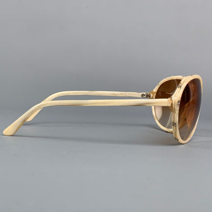 CHANEL Beige Studded Acetate Round Sunglasses