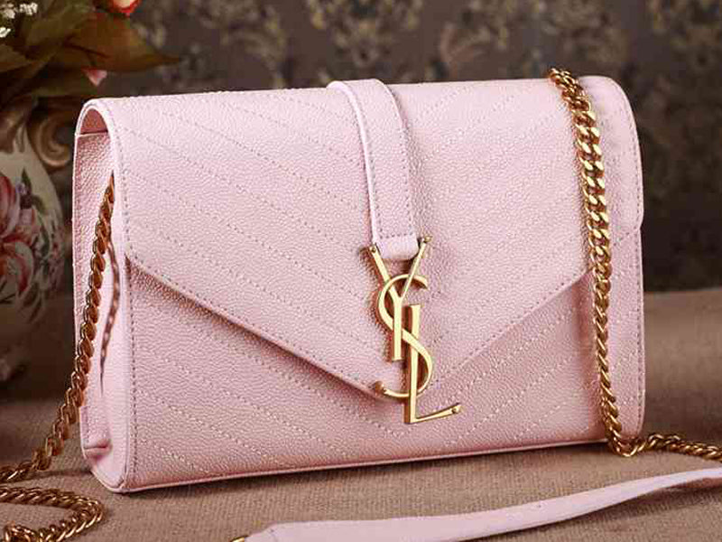 Yves Saint Laurent Small Monogramme Satchel Pink Grain Textured Matelasse Leather