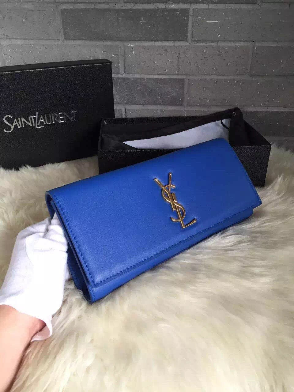 Yves Saint Laurent Blue Classic Monogramme Clutch Bag