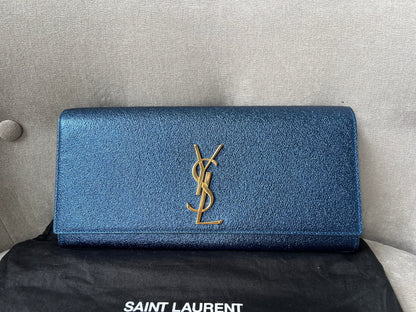 Yves Saint Laurent (YSL) Blue Glitter Cassandre Clutch