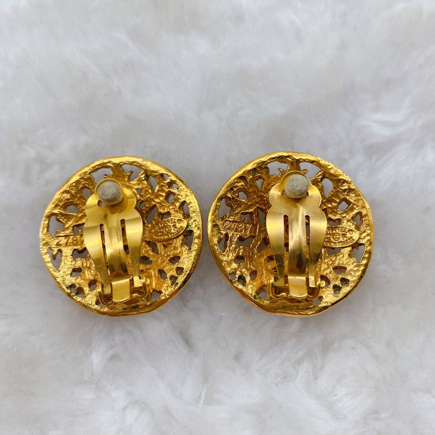 Chanel Perforated Logo Clip Earrings 1980's