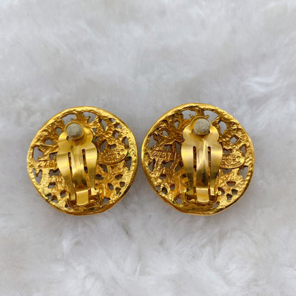 Chanel Perforated Logo Clip Earrings 1980's