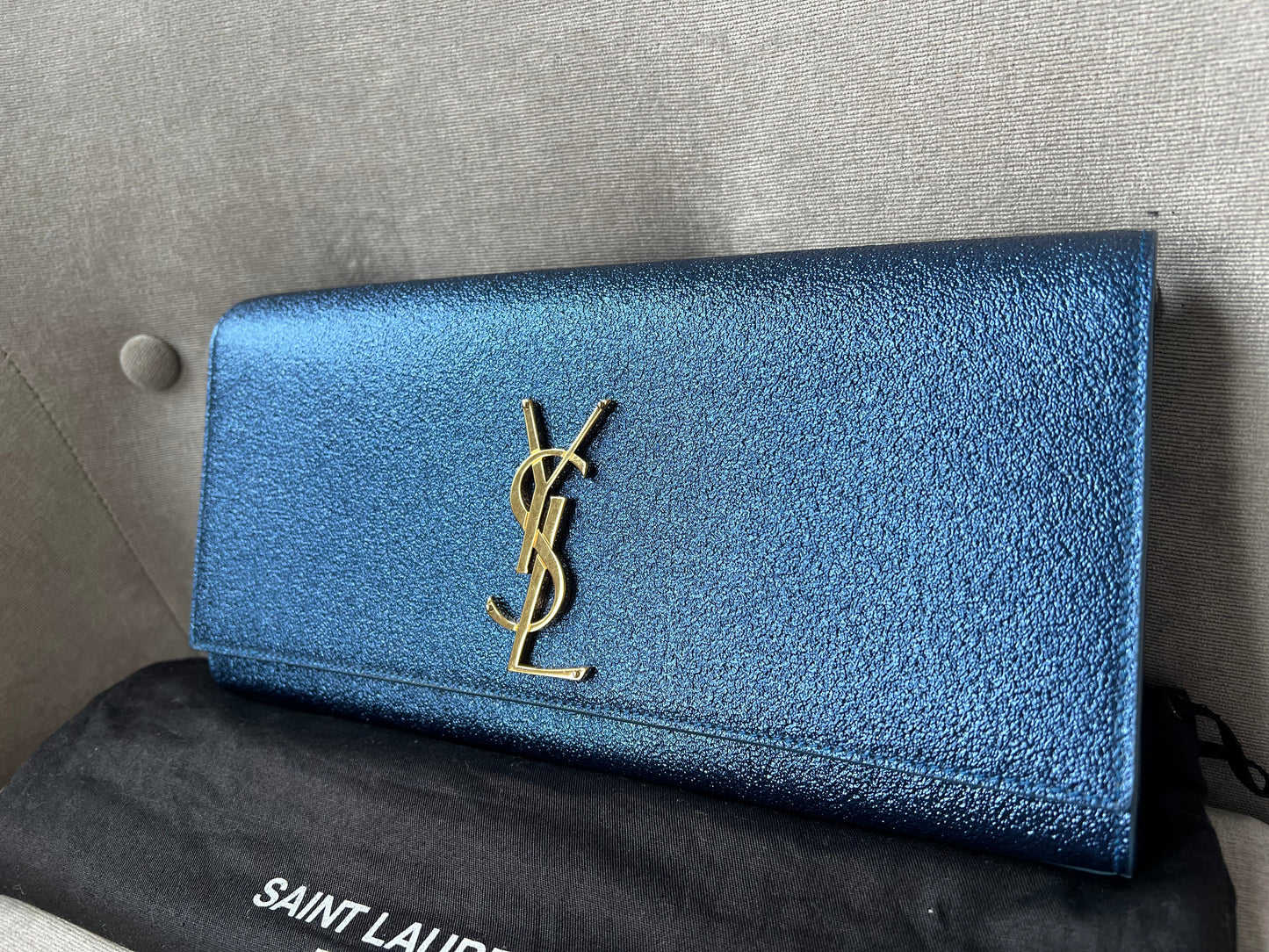 Yves Saint Laurent (YSL) Blue Glitter Cassandre Clutch