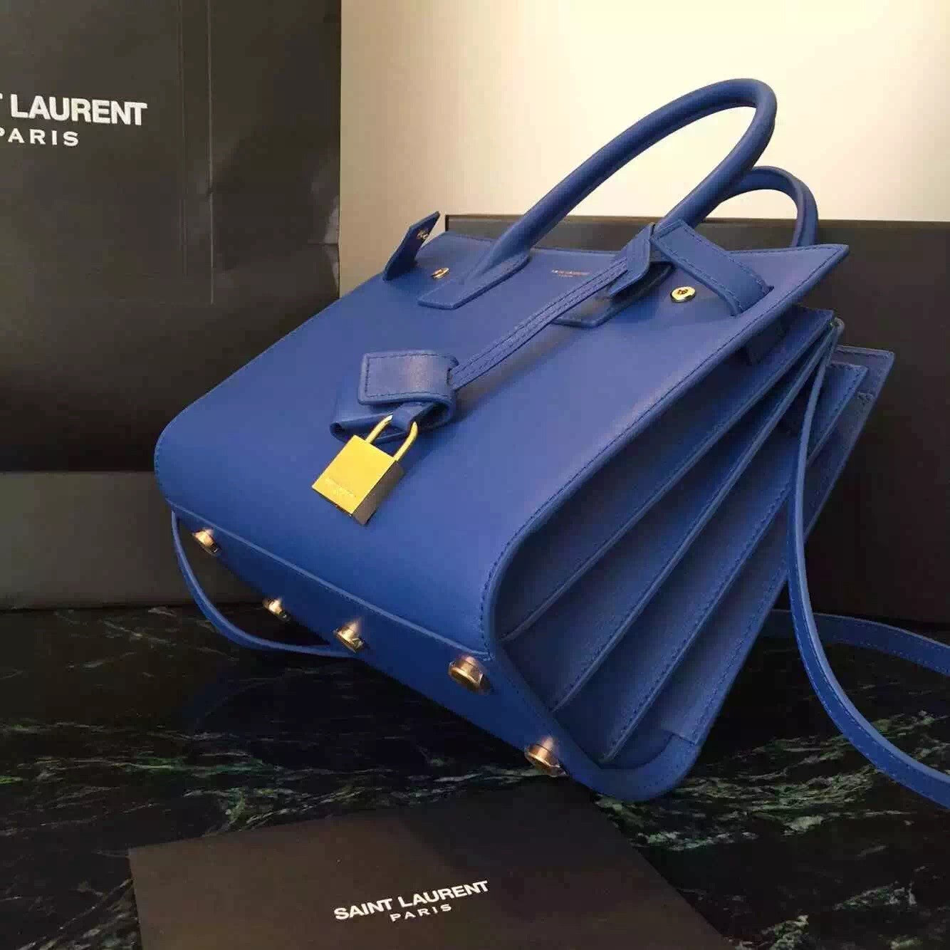 Yves Saint Laurent Baby Sac De Jour Bag In Blue Leather