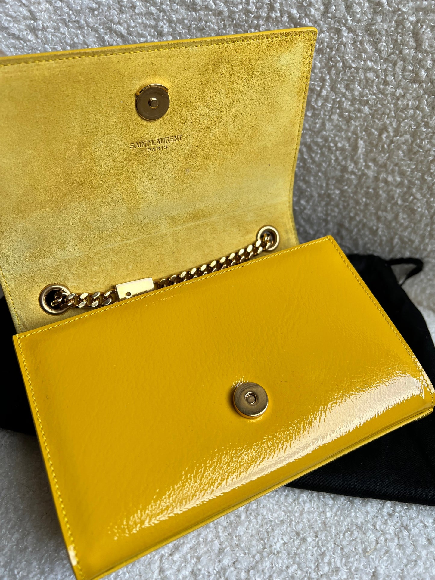 Yves Saint Laurent (YSL) Small Kate Yellow Patent with Gold Hardware