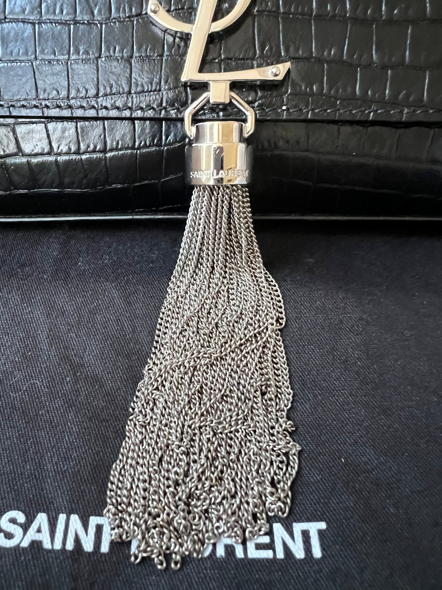 Yves Saint Laurent (YSL) Black Croc Print Kate Clutch