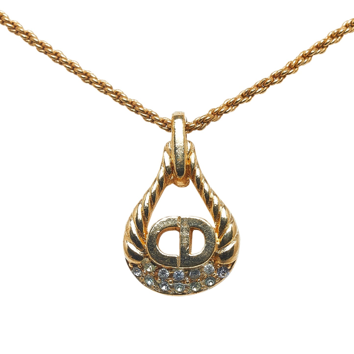 DIOR Rhinestone Logo Pendant Necklace Costume Necklace