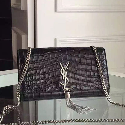 Yves Saint Laurent Medium Monogram Tassel Satchel In Grey Crocodile Leather