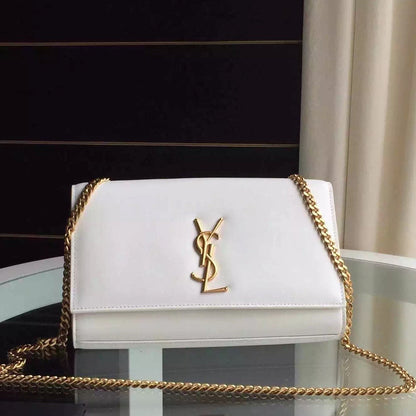 Yves Saint Laurent Medium Monogram Satchel In White Leather