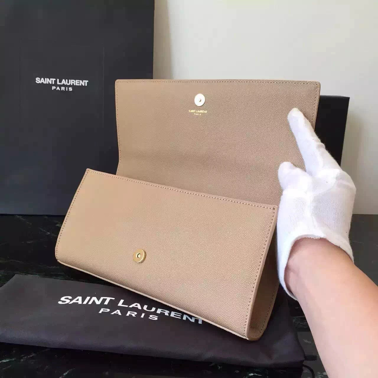 Yves Saint Laurent Beige Classic Monogramme Clutch